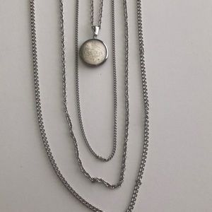 Vintage Silver four strand locket necklace.